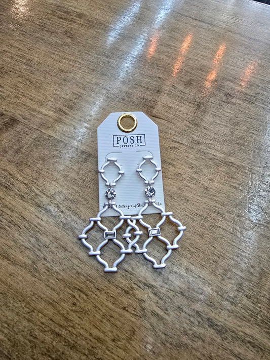 Posh Silver Crystal Filigree Drop Earrings