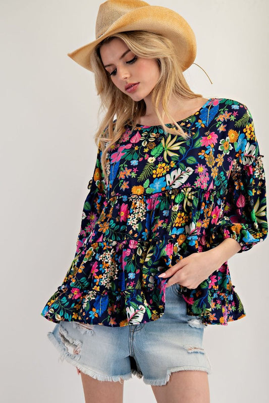 Navy Tropics Blouse