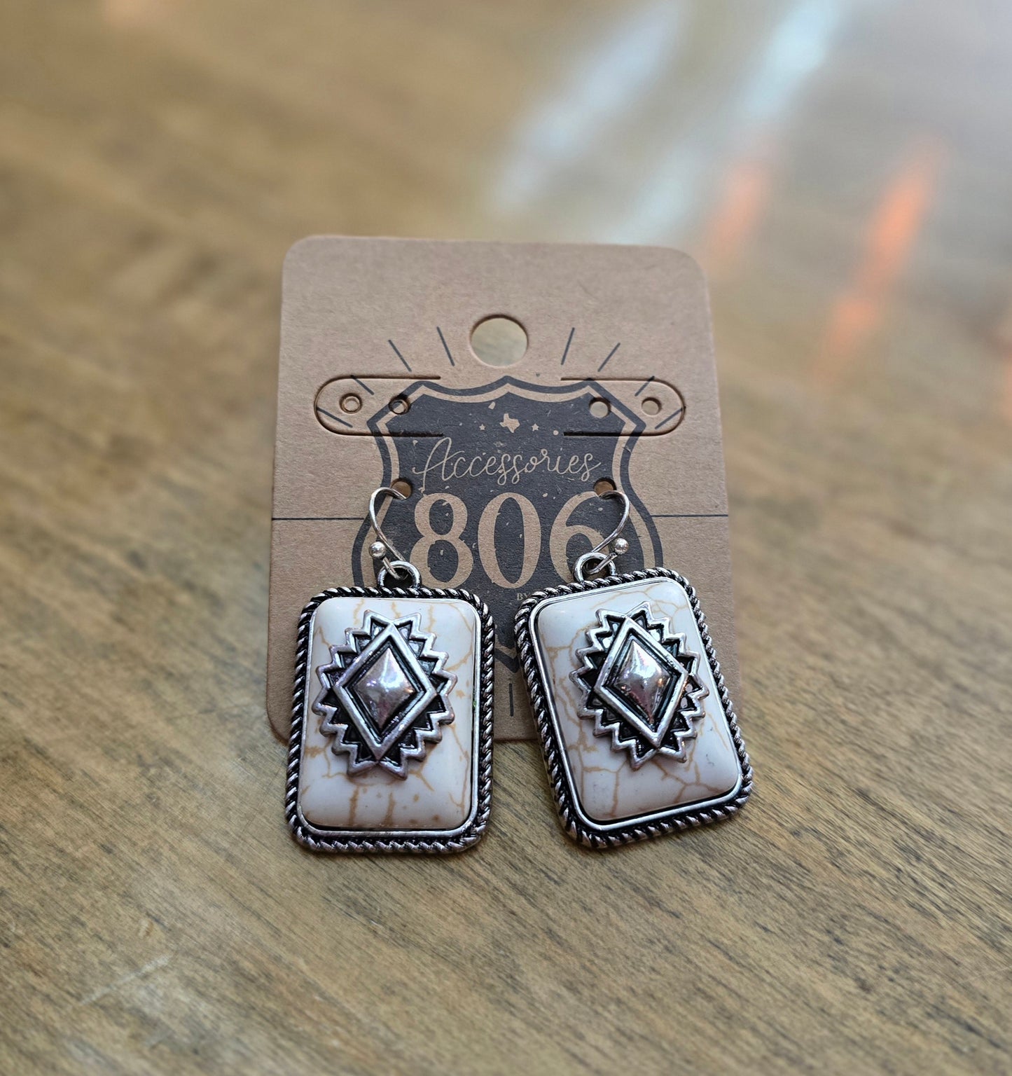 806 White Western Earrings