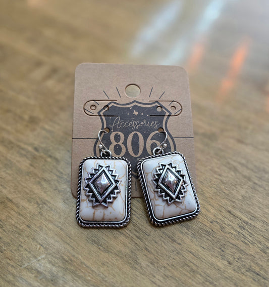 806 White Western Earrings