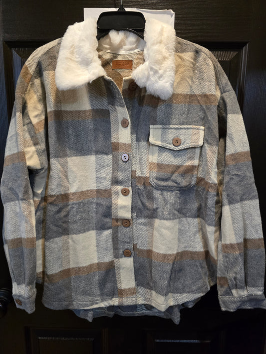 Gray Plaid Faux Fur Shacket