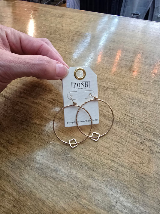 Posh Golden Clover Hoop Earring