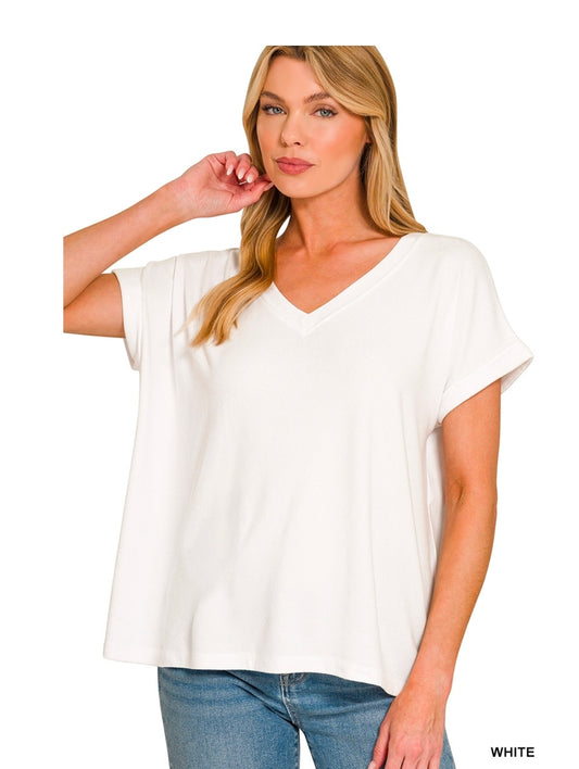 White Melange V-Neck Tee