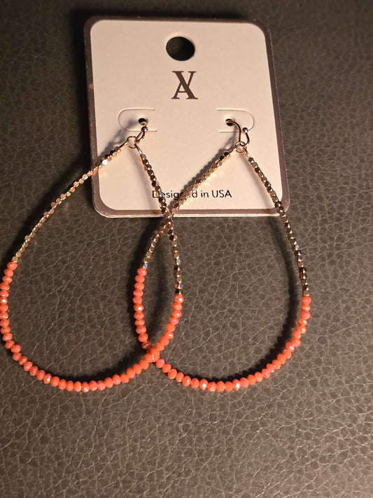 Coral and Gold Beaded Earrings