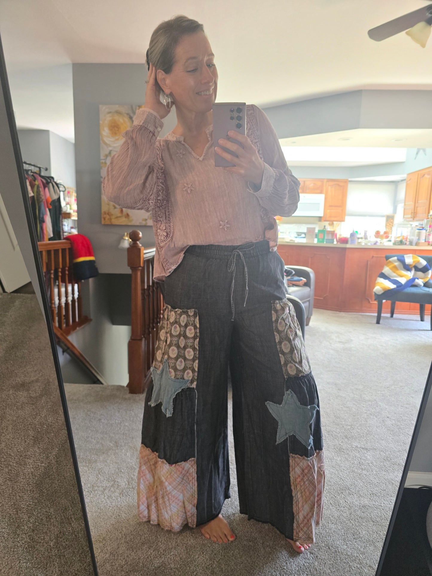 Star Patch Flowy Denim Pants
