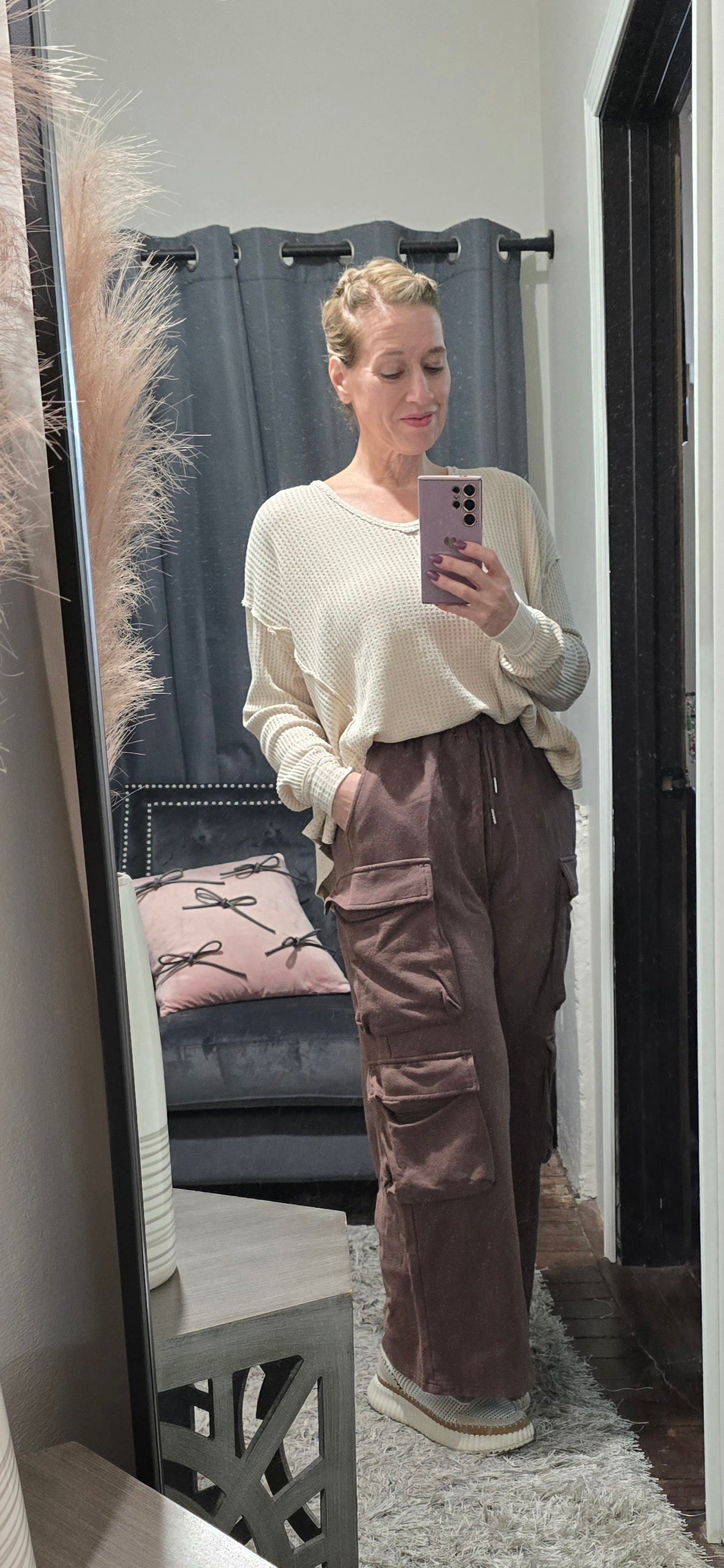 Mocha Bubble Pockets Terry Cargo Pants