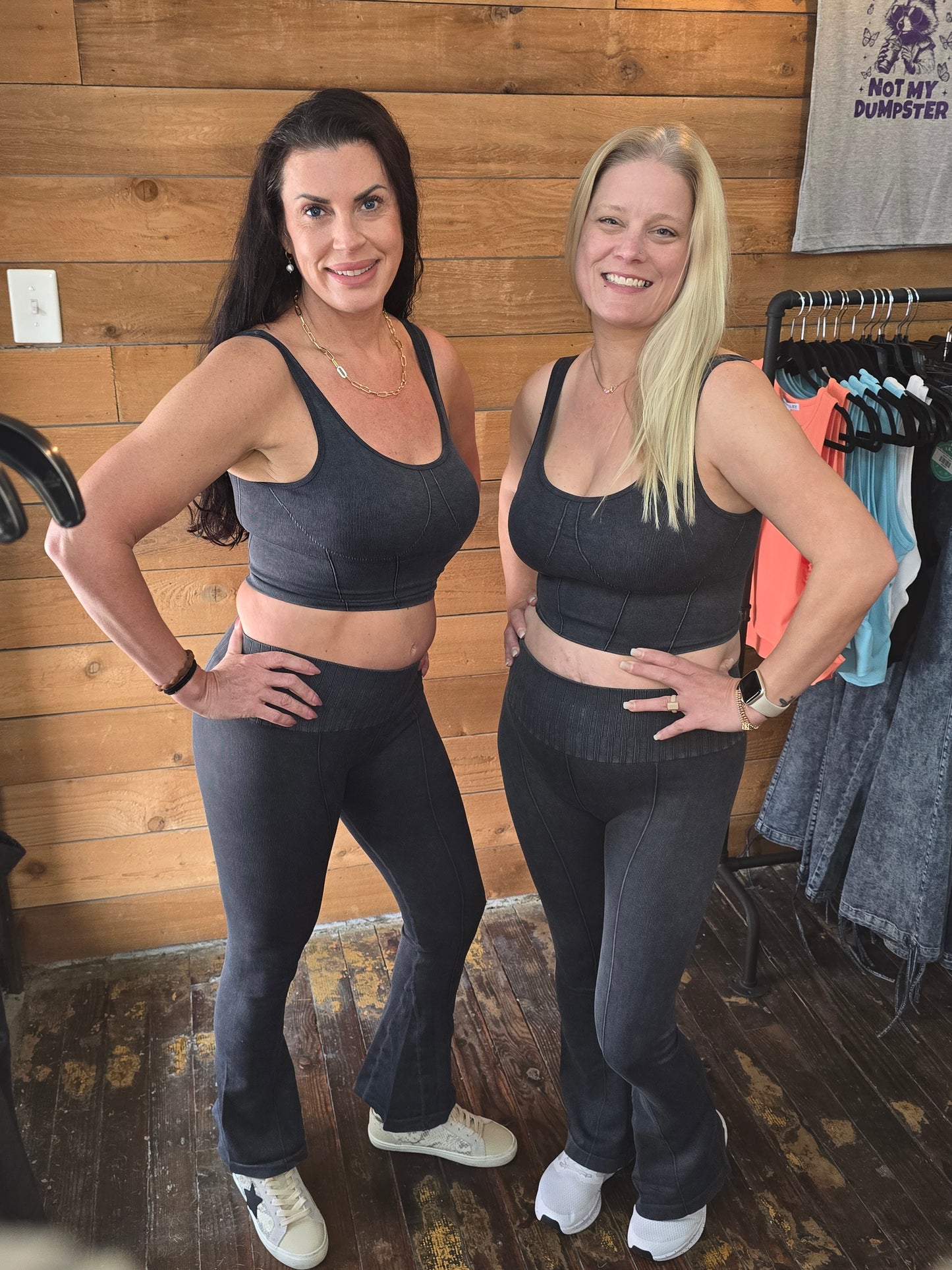 Sandi Black Stone Washed Flared Yoga Pants