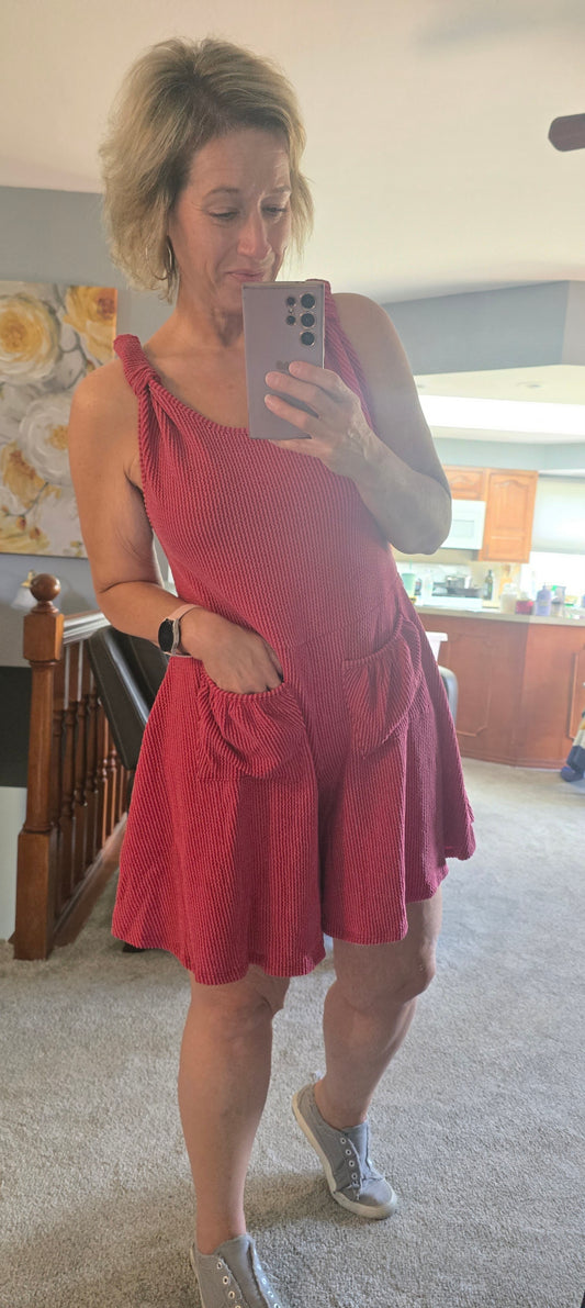 Burgundy Overall Short Romper