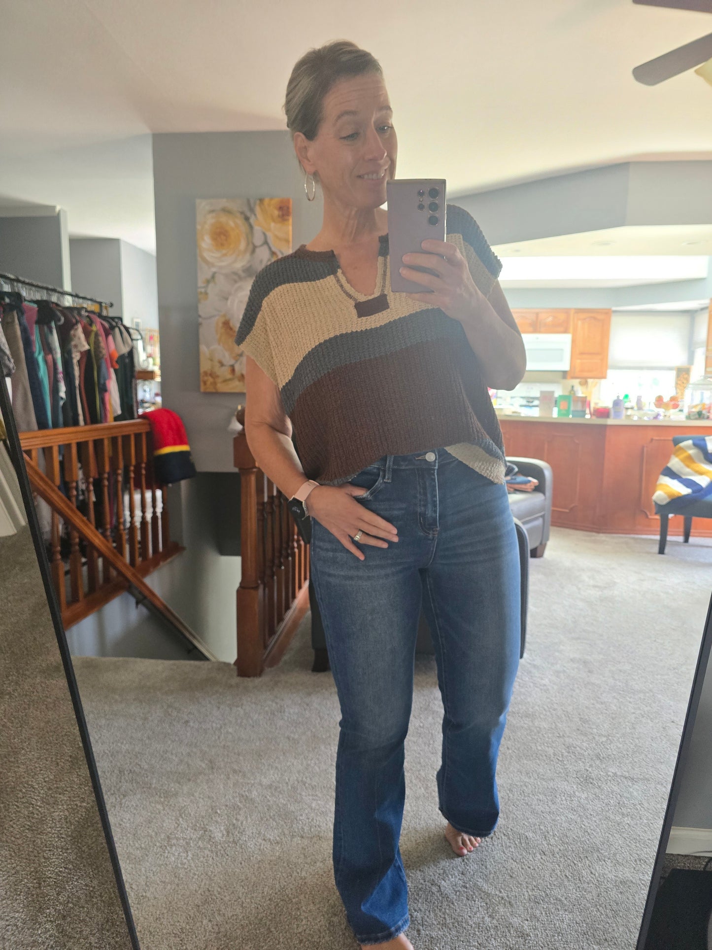 Striped Short Sleeve Sweater Top