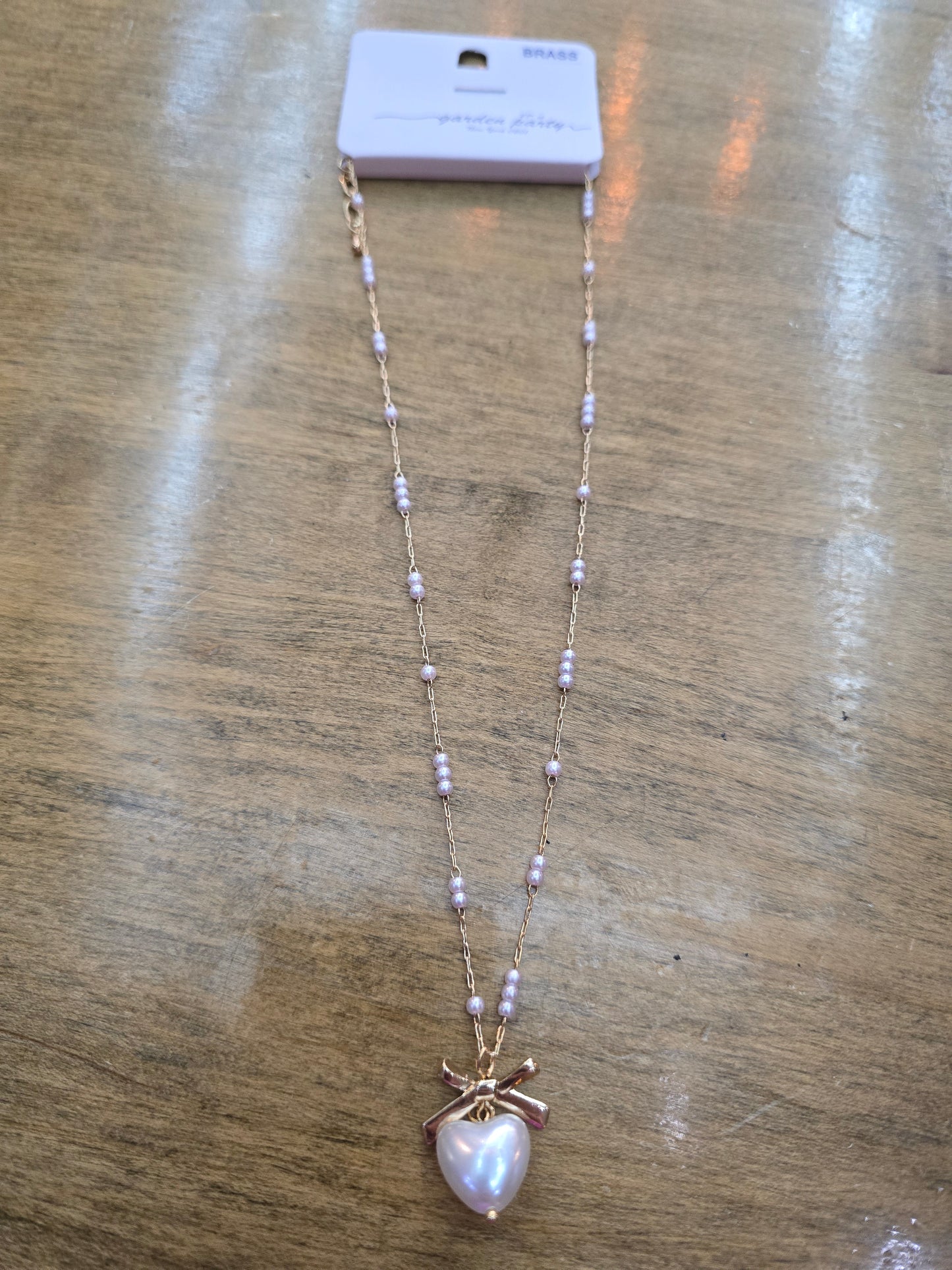 Pearl Beaded with Bow and Heart Necklace