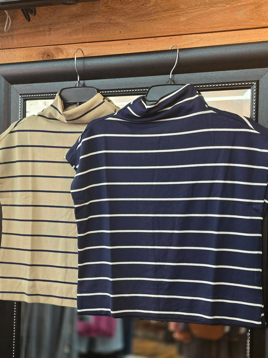 Chic Striped SS Mock Neck Top