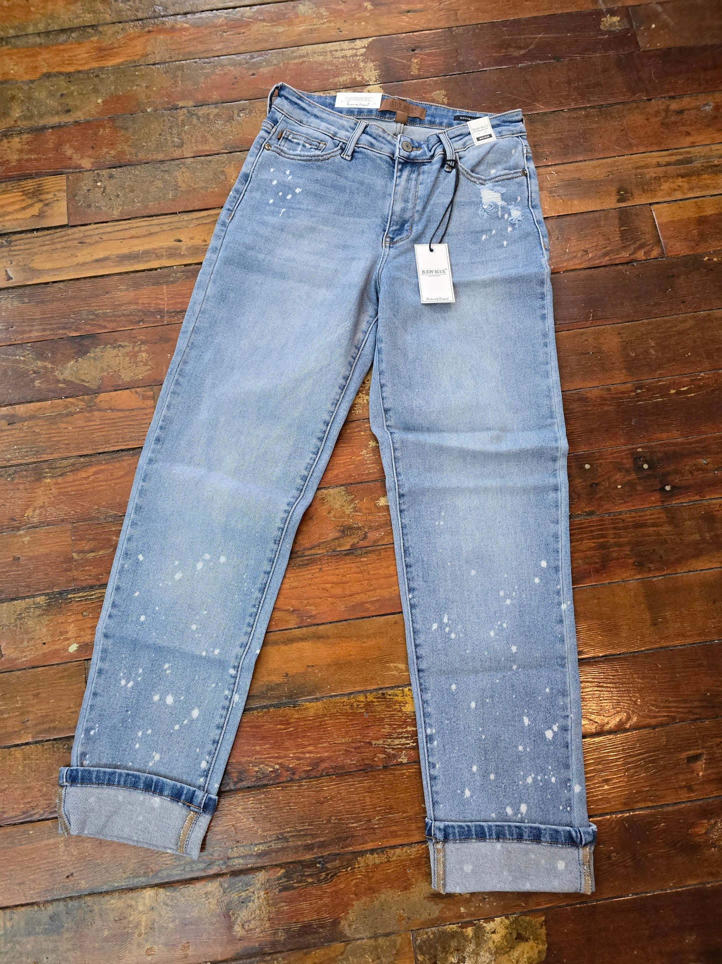 JB Clayton Bleach Splatter Cuff Boyfriend Jeans