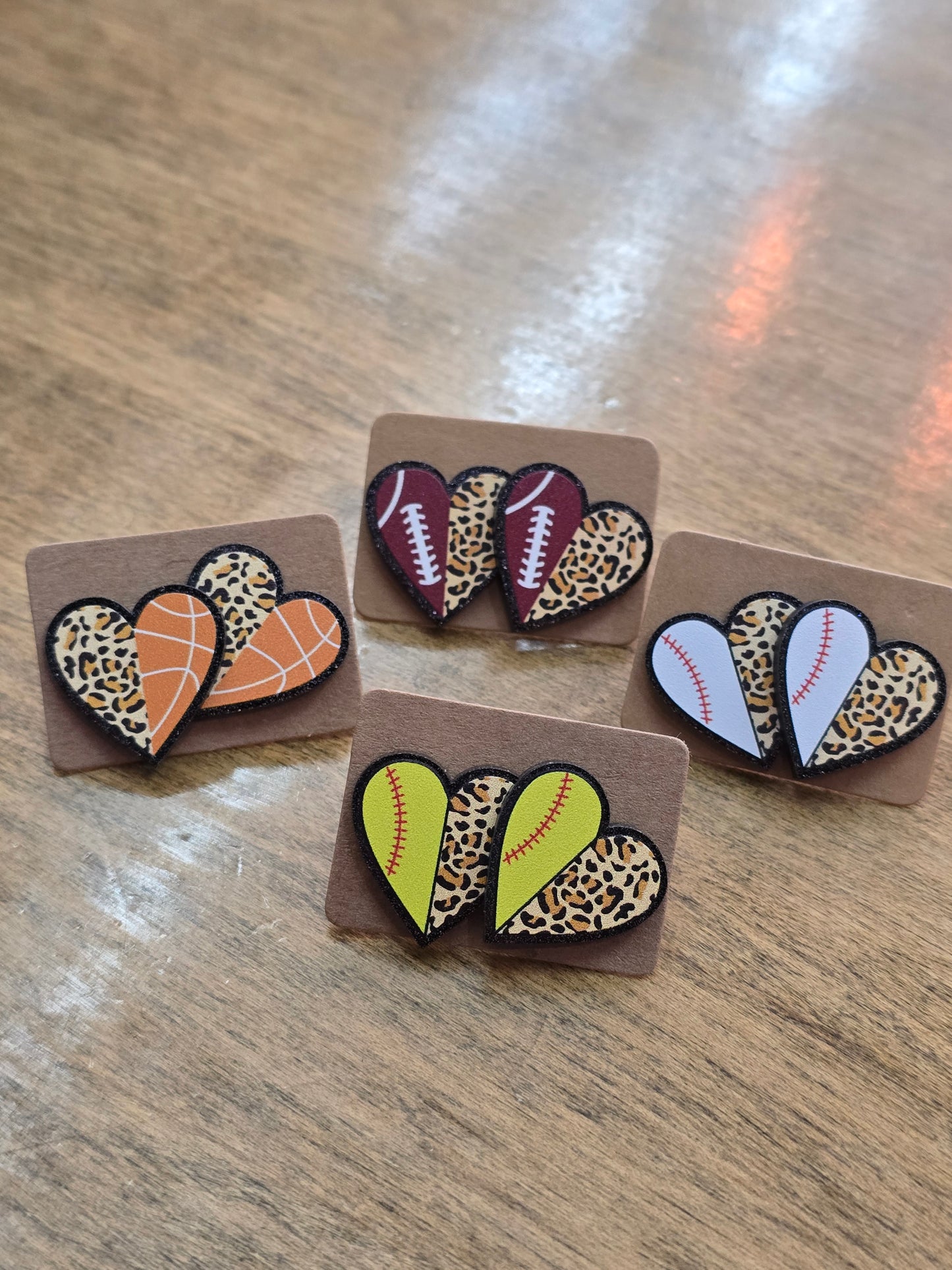Sports Leopard Heart Studs