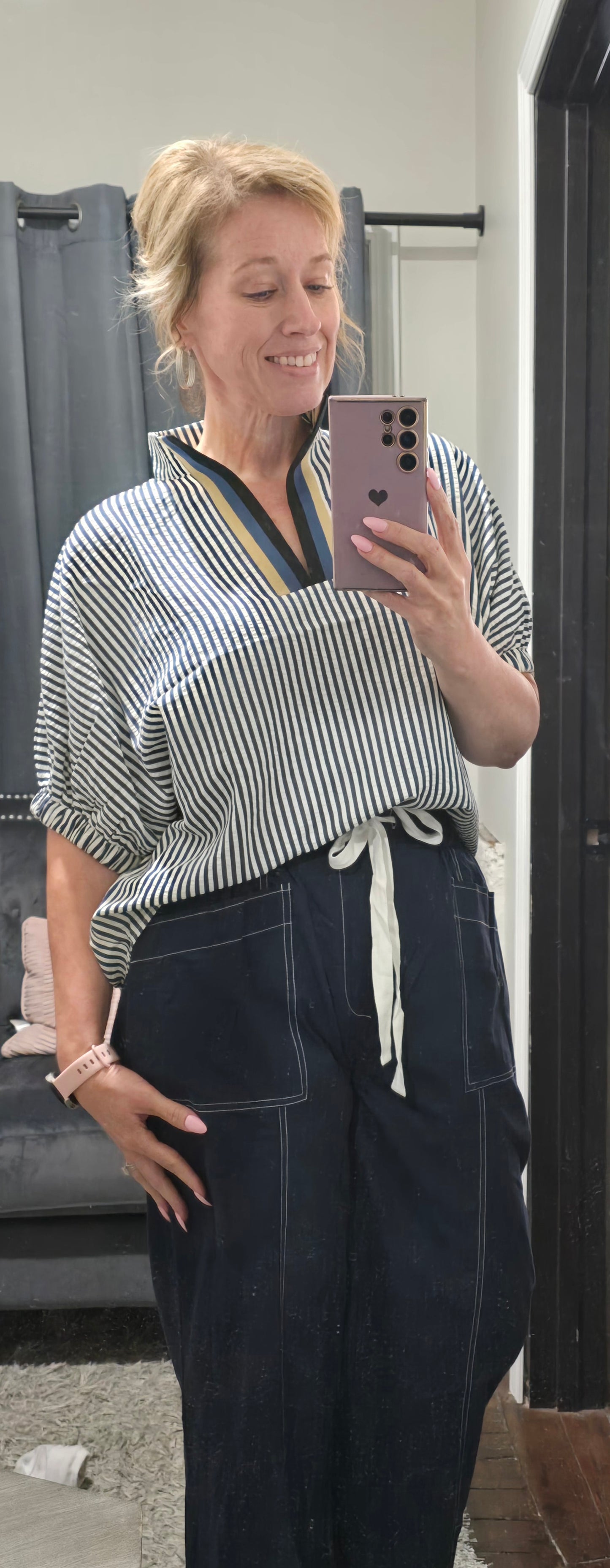 Harbor Striped Popover Blouse