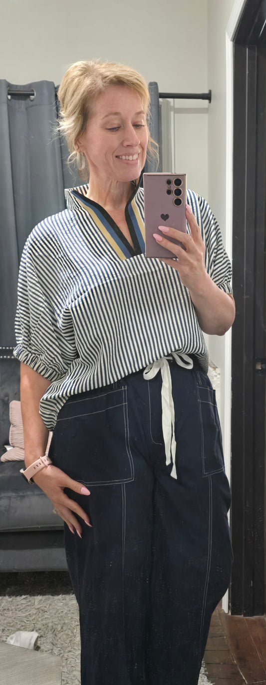 Harbor Striped Popover Blouse