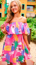 Load image into Gallery viewer, Truly Tropical Off the Shoulder Pink Dress
