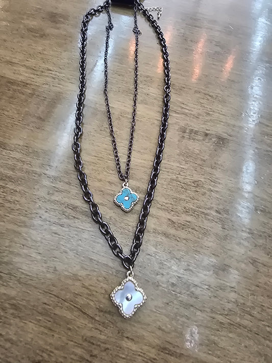 MX Double Strand Hematite Clover Necklace