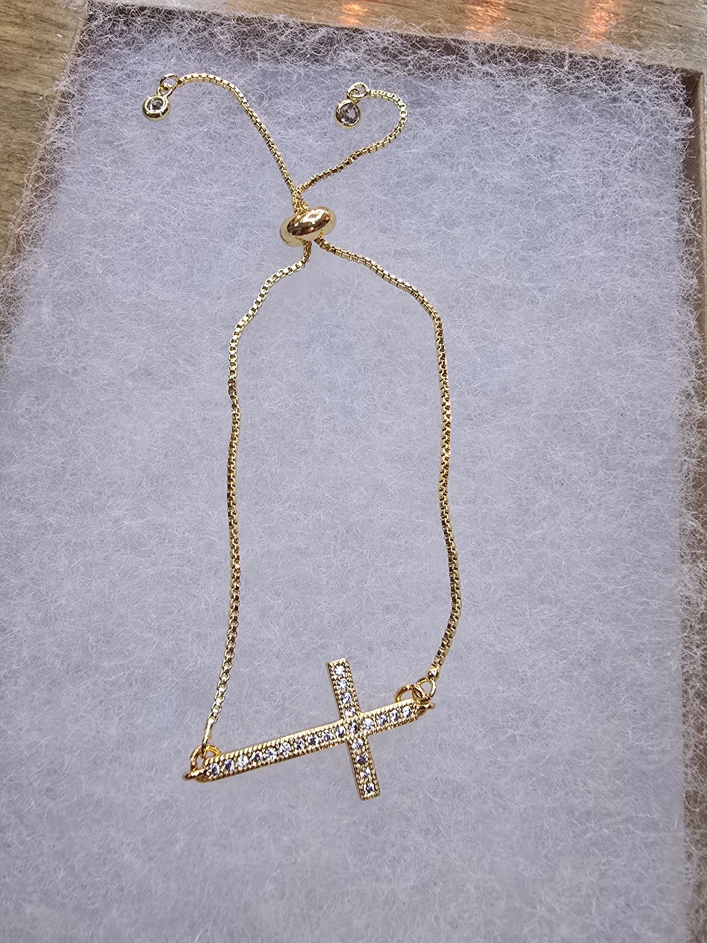 Adjustable Gold Cross Bracelet