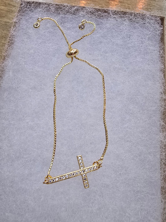 Adjustable Gold Cross Bracelet