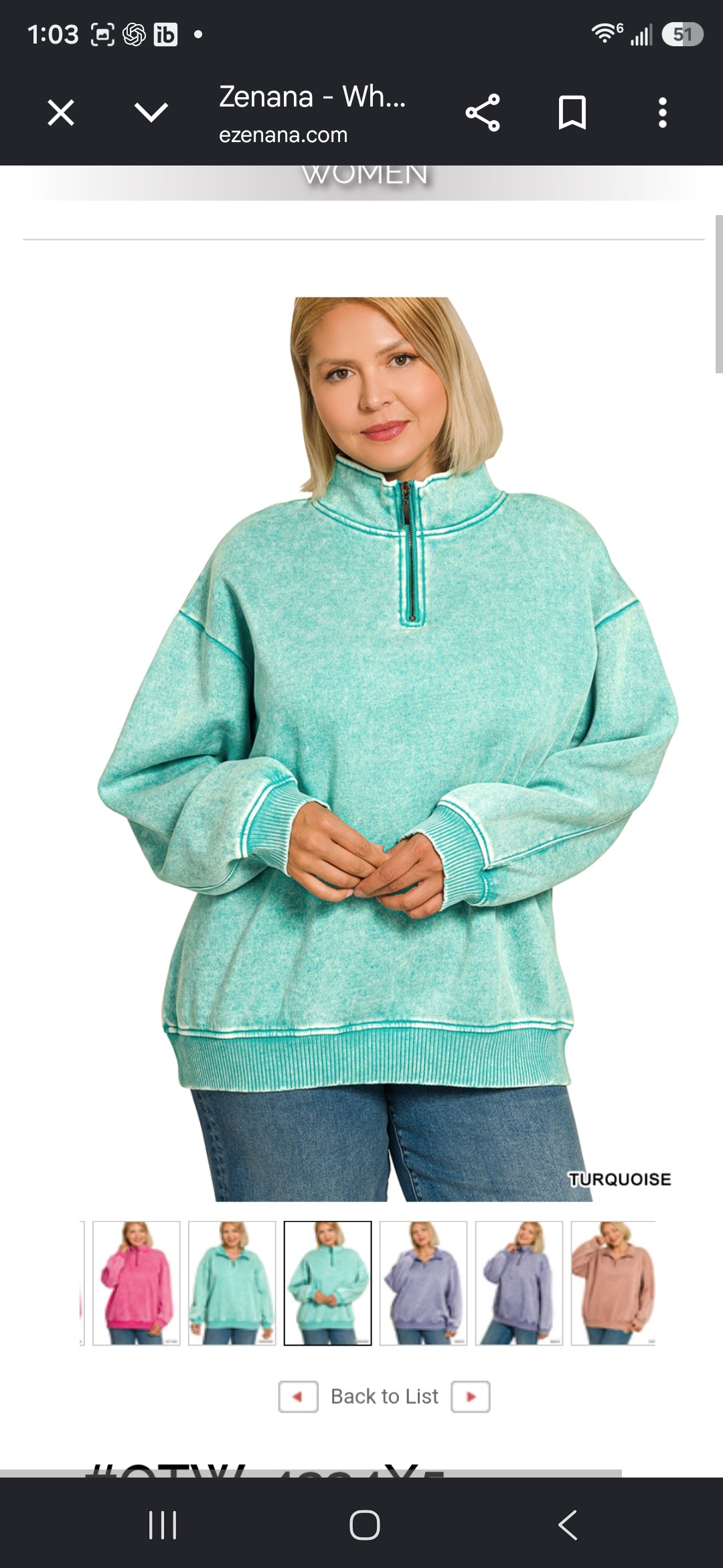 Curvy Acid Washed Zip Pullover