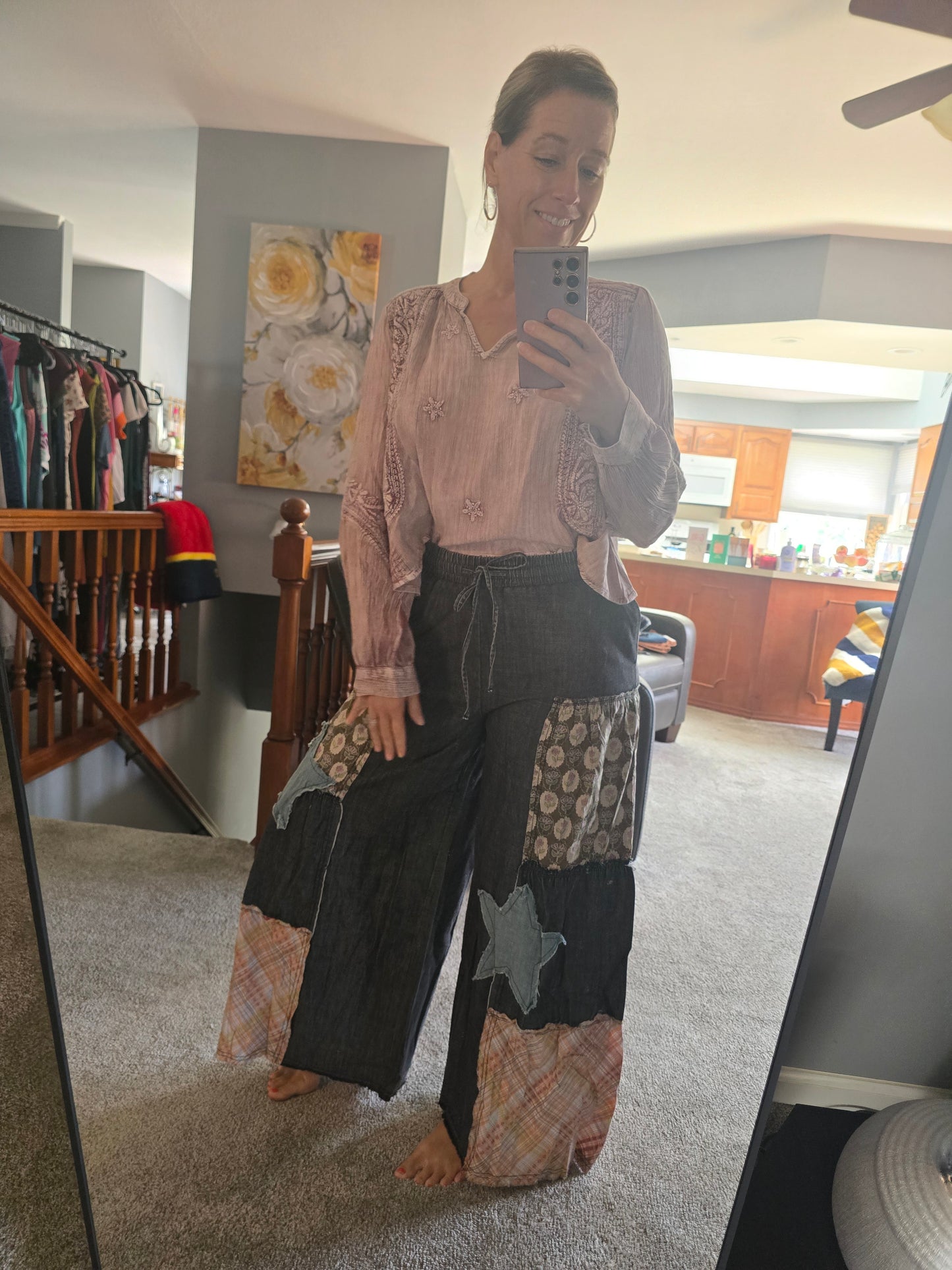 Star Patch Flowy Denim Pants