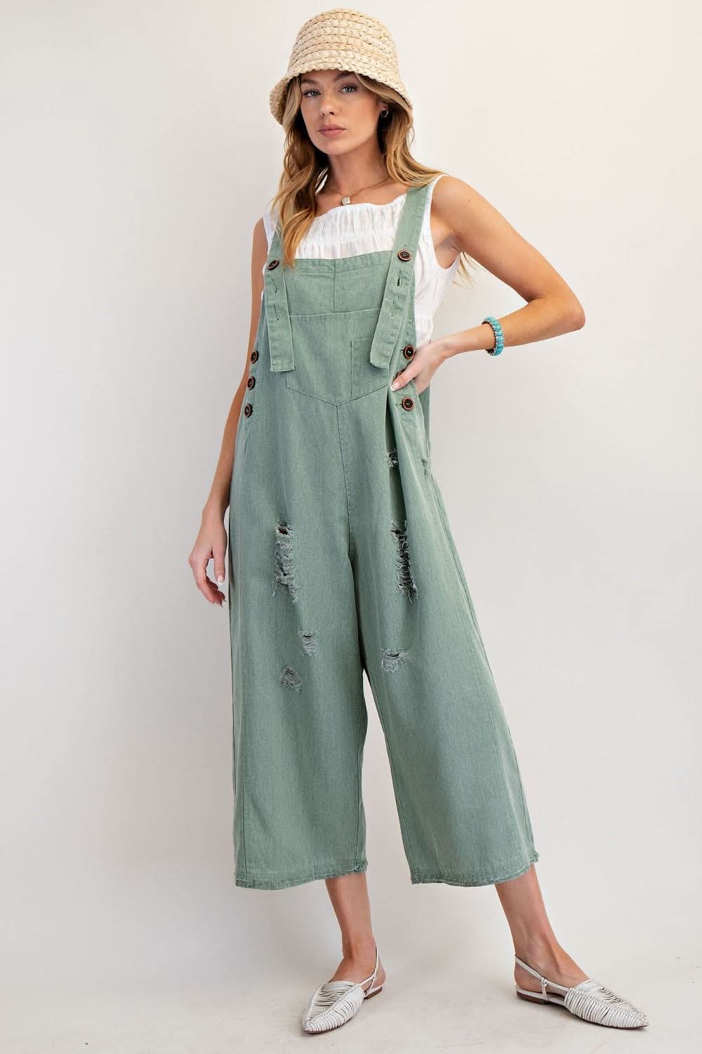 Sage Washed Twill Overalls