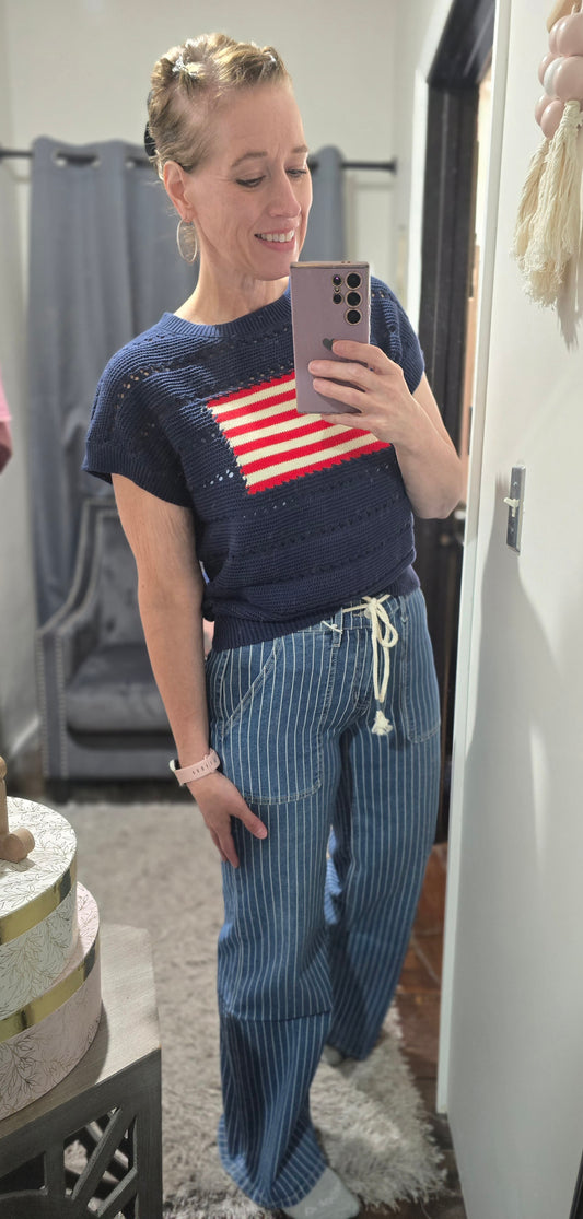 Striped Wide Leg Denim