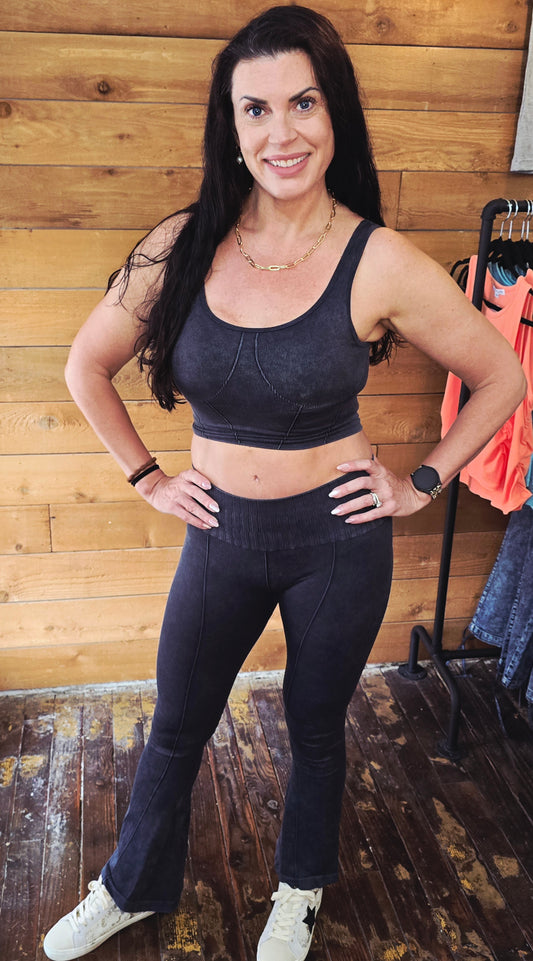 Sandi Black Stone Washed Flared Yoga Pants