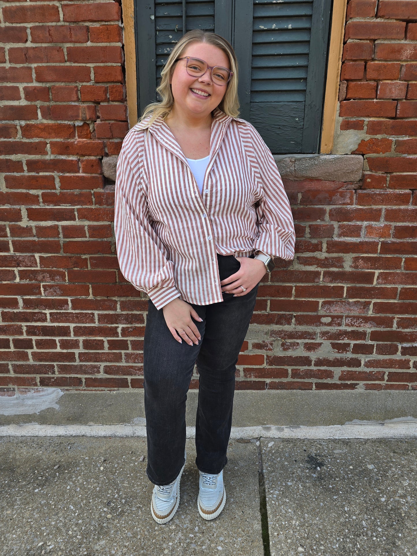 Toni Striped Button Down Blouse