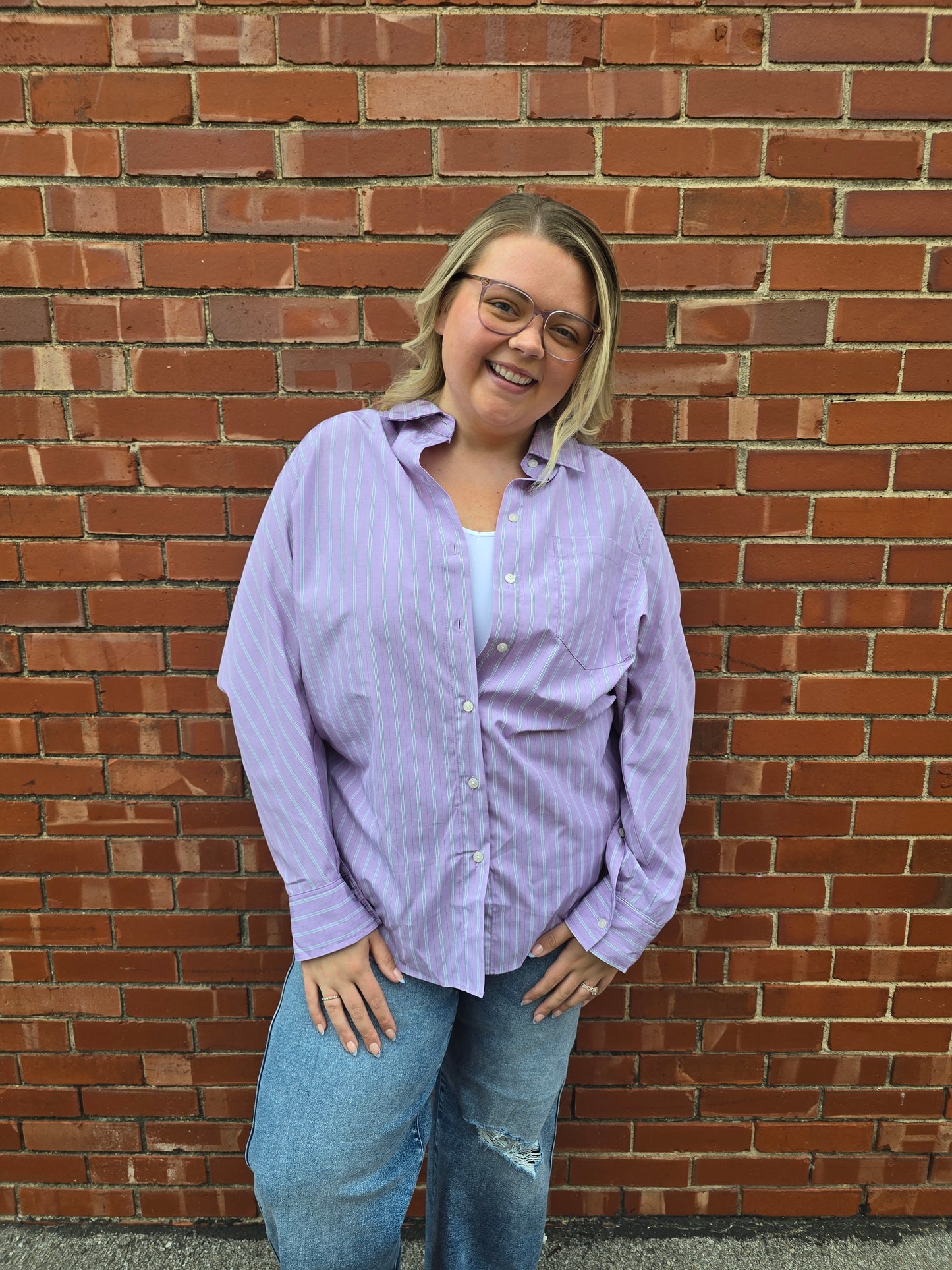 KJ Pinstripe Button Up Blouse
