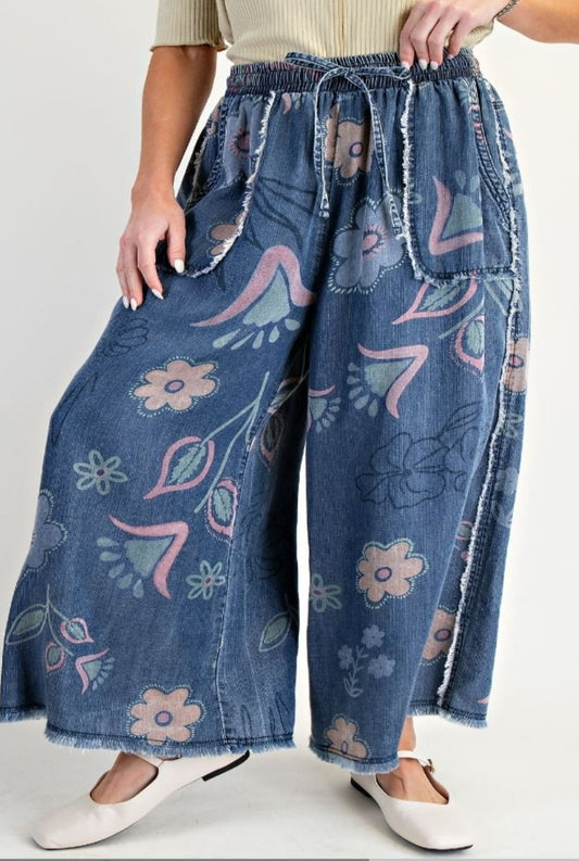 Florence Flower Print Chambray Pants