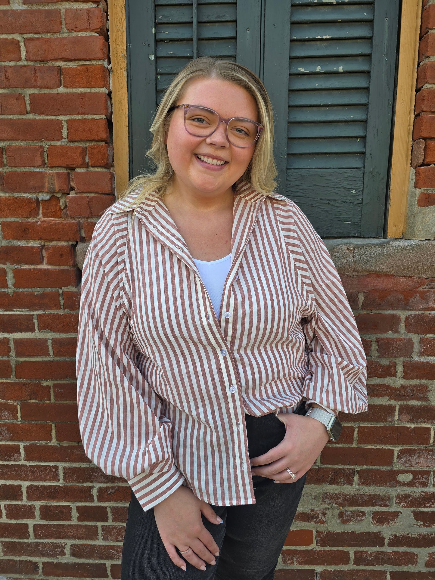 Toni Striped Button Down Blouse