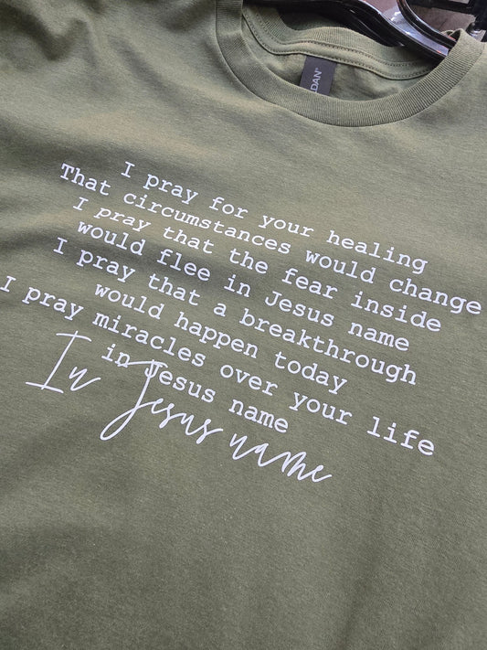 In Jesus Name Tee Olive