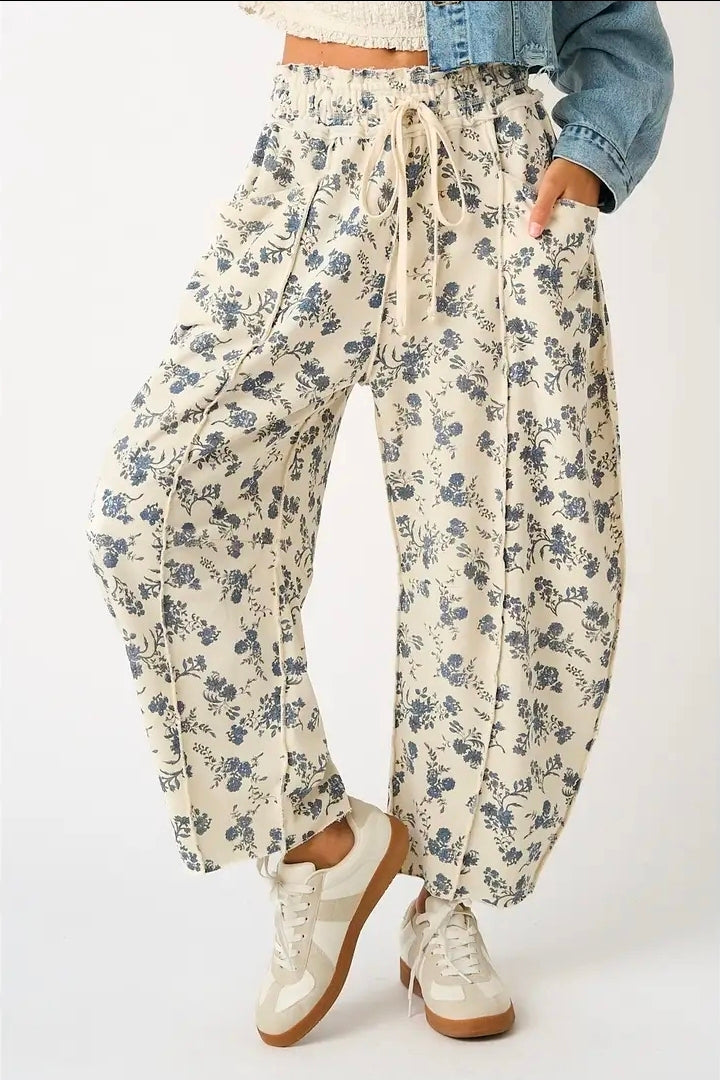 Floral Knit Barrel Pants