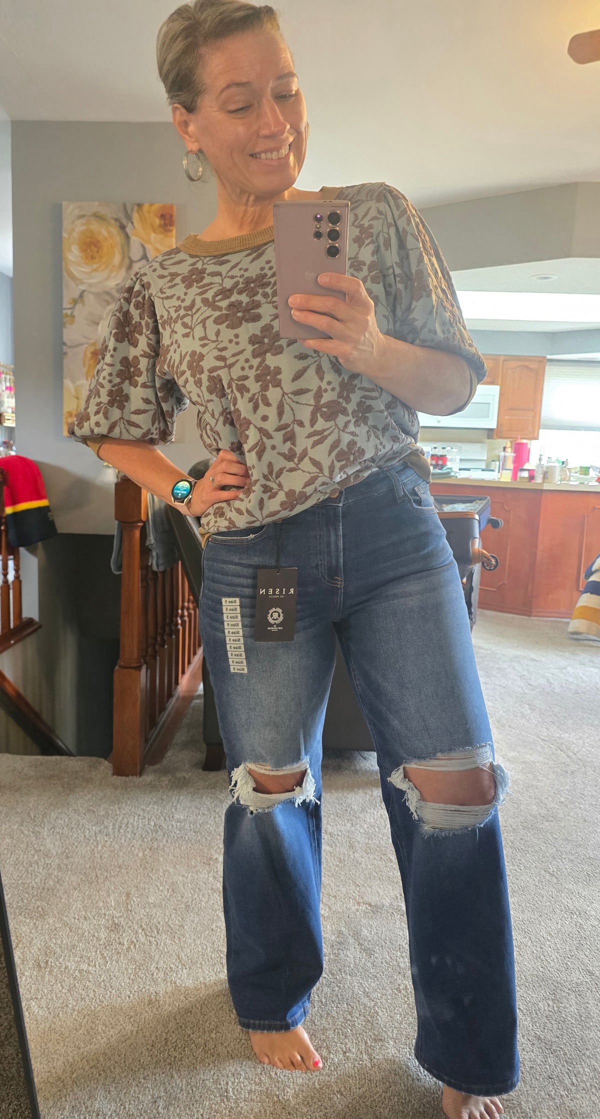 Risen Everyday Edge Distressed Wide Leg Jeans