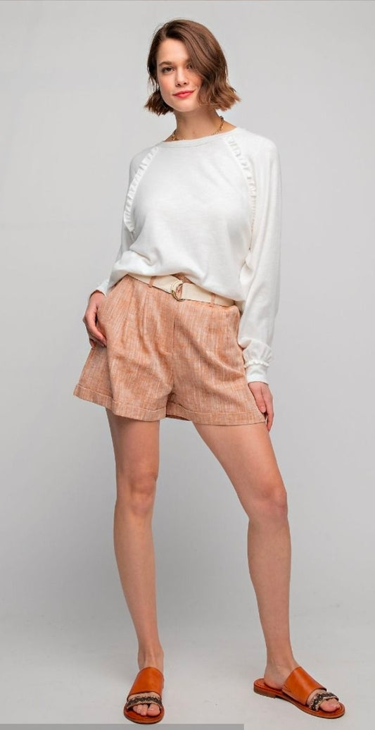Poly Linen Belted Shorts