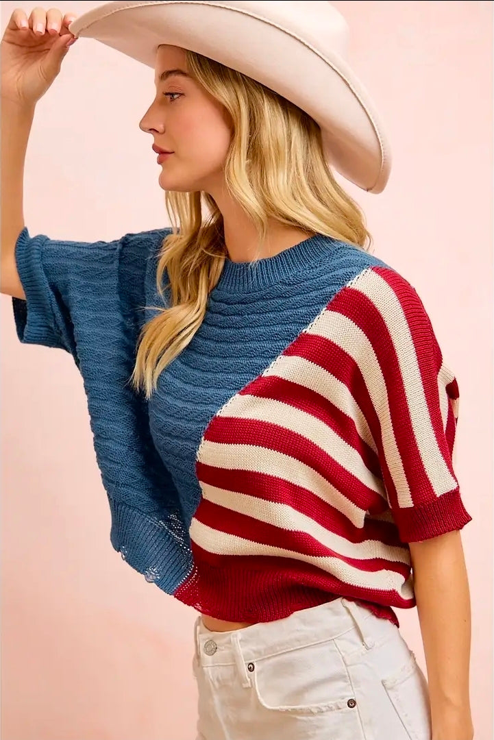 Patriotic Stripe Block Knit Top