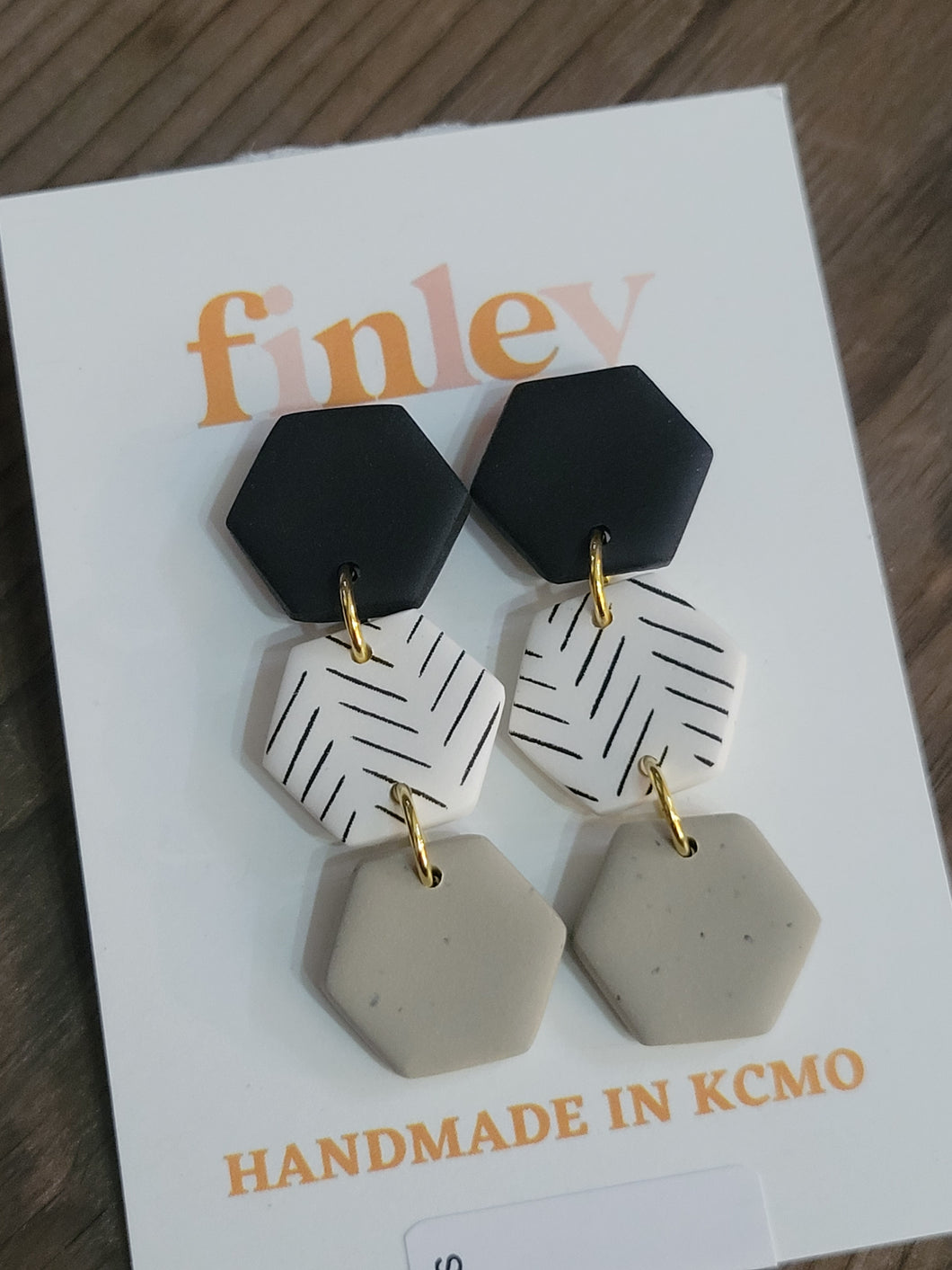 FR Ellie Neutral Chevron Clay Earrings