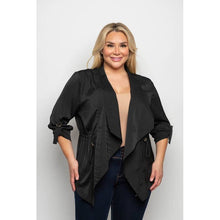 Load image into Gallery viewer, Drape Front Ruched Sleeve Jacket Black
